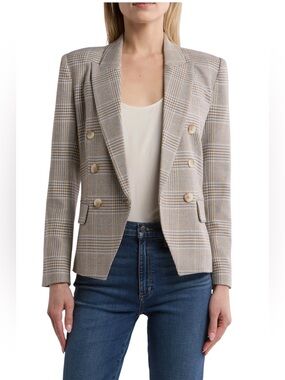 L’AGENCE Kenzie Double-Breasted Plaid Blazer - Size 8